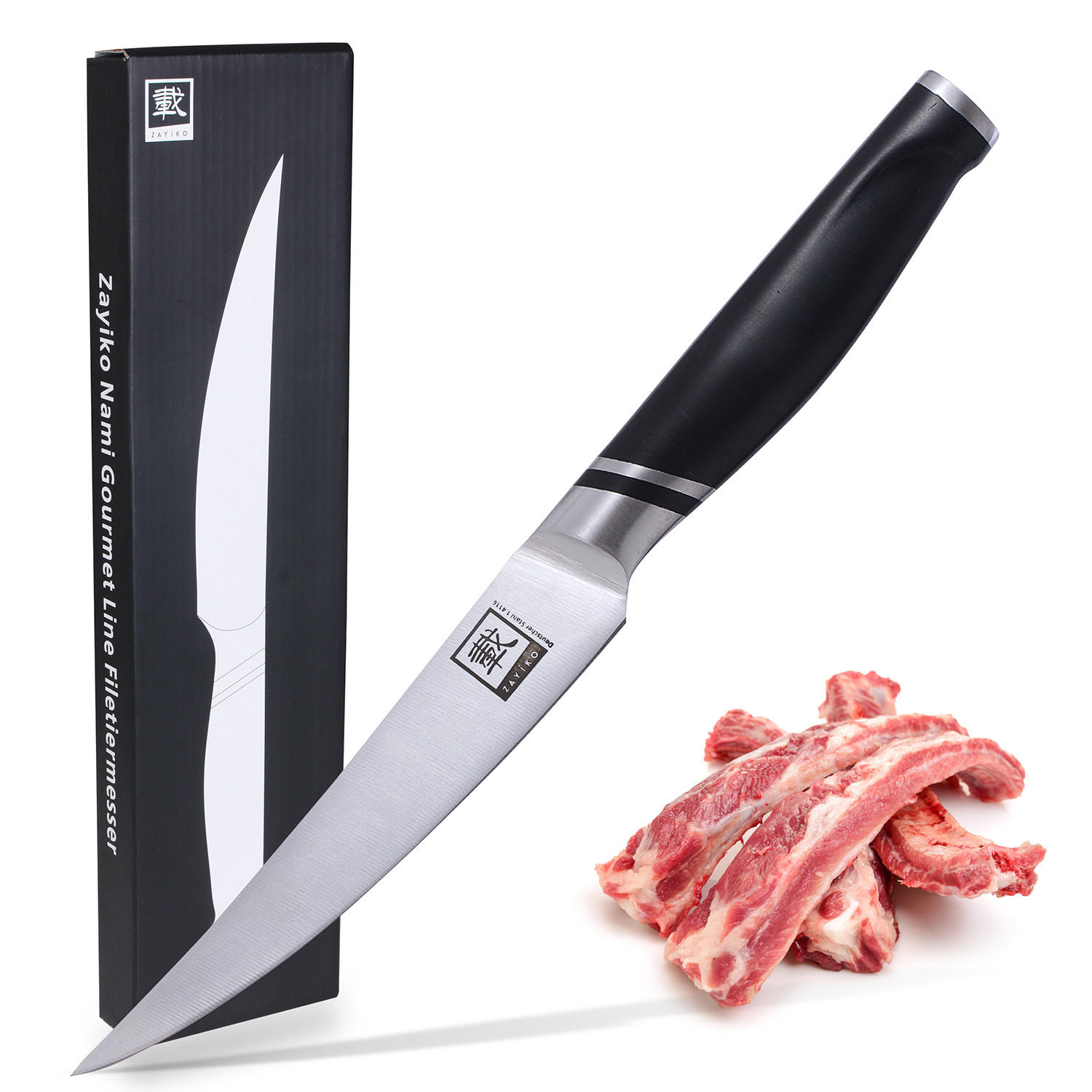 FILETIERMESSER 15,5 cm - Schwarz, Metall (28cm) - Zayiko