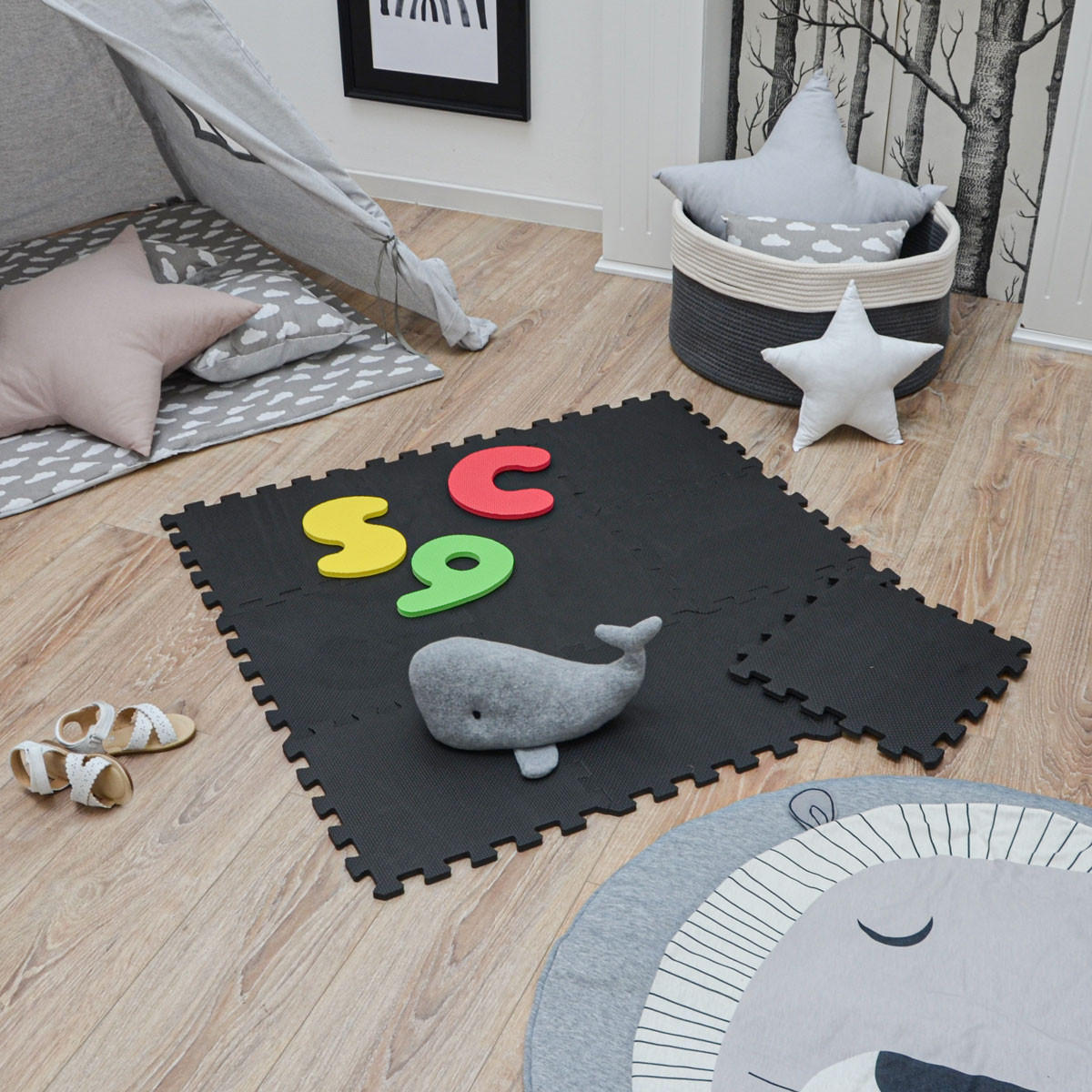 SPIELMATTE ab Null 90 cm Baby Puzzlematte Schwarz - Schwarz, Kunststoff (30/30cm) - Littletom