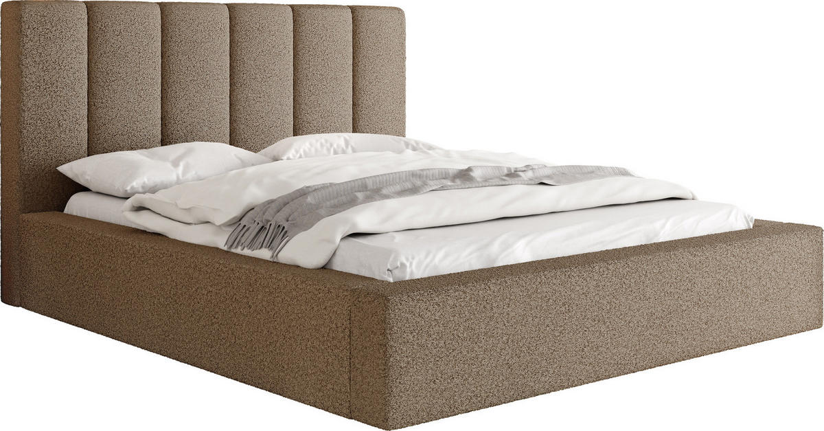 POLSTERBETT Amira mit Bettkasten, Braun Boucle 200x200 cm - Birkefarben/Schwarz, Holz/Holzwerkstoff (200/200cm) - WFL GROUP