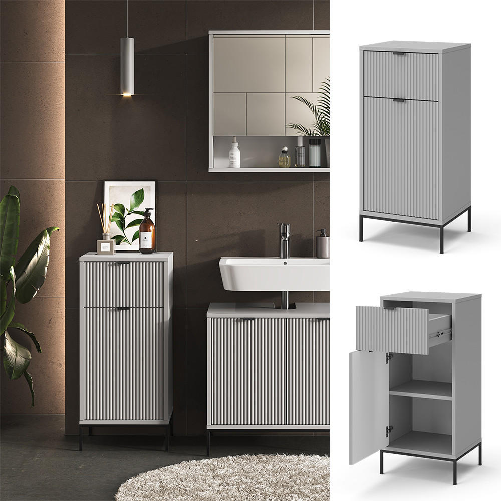 BADSCHRANK Eliza Grau 40 x 87 cm mit Tür und Schublade - Grau, Holzwerkstoff (40/87/35cm) - Vicco