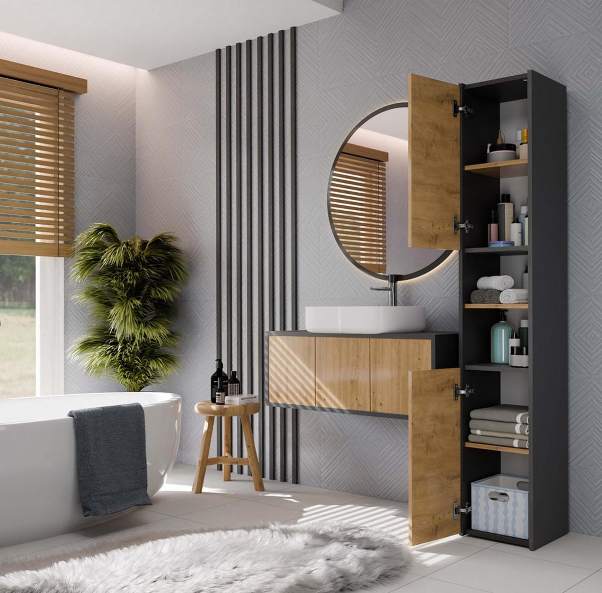 SKRIŇA kúpeľňová - antracitová, kompozitné drevo (30/170/30cm) - RAUMHIRSCH FURNITURE