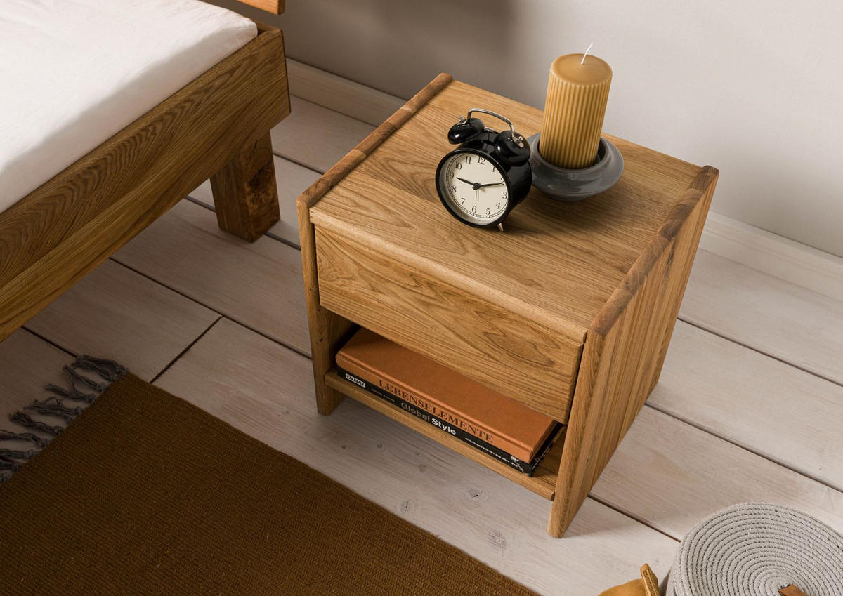 NACHTTISCH Wildeiche 40x33x40 natur geölt TomMe #109 - Braun, Holz (40/40/33cm) - Massivmoebel24