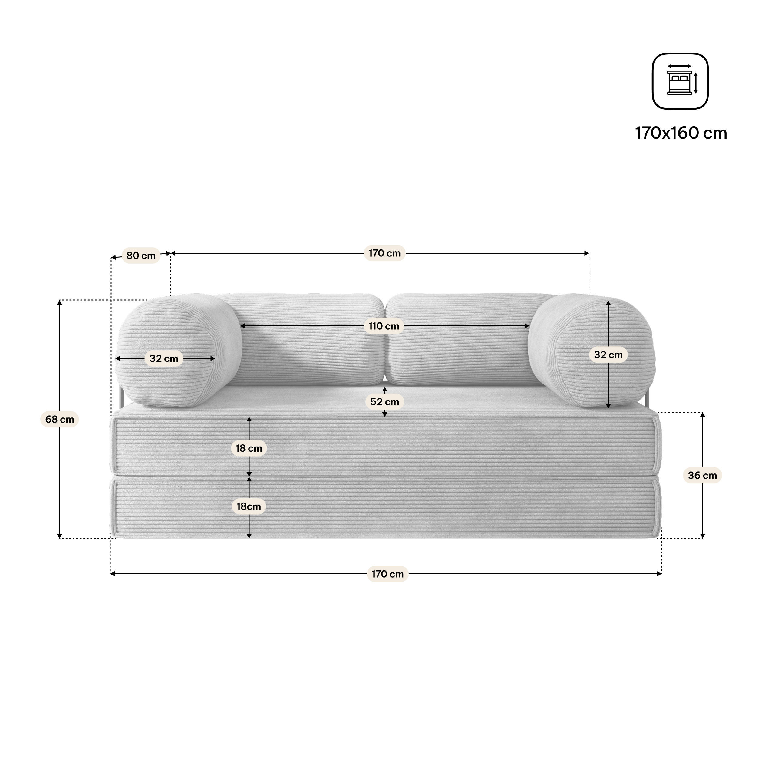 Masseno Bettsofa Blau 170x68x80 cm