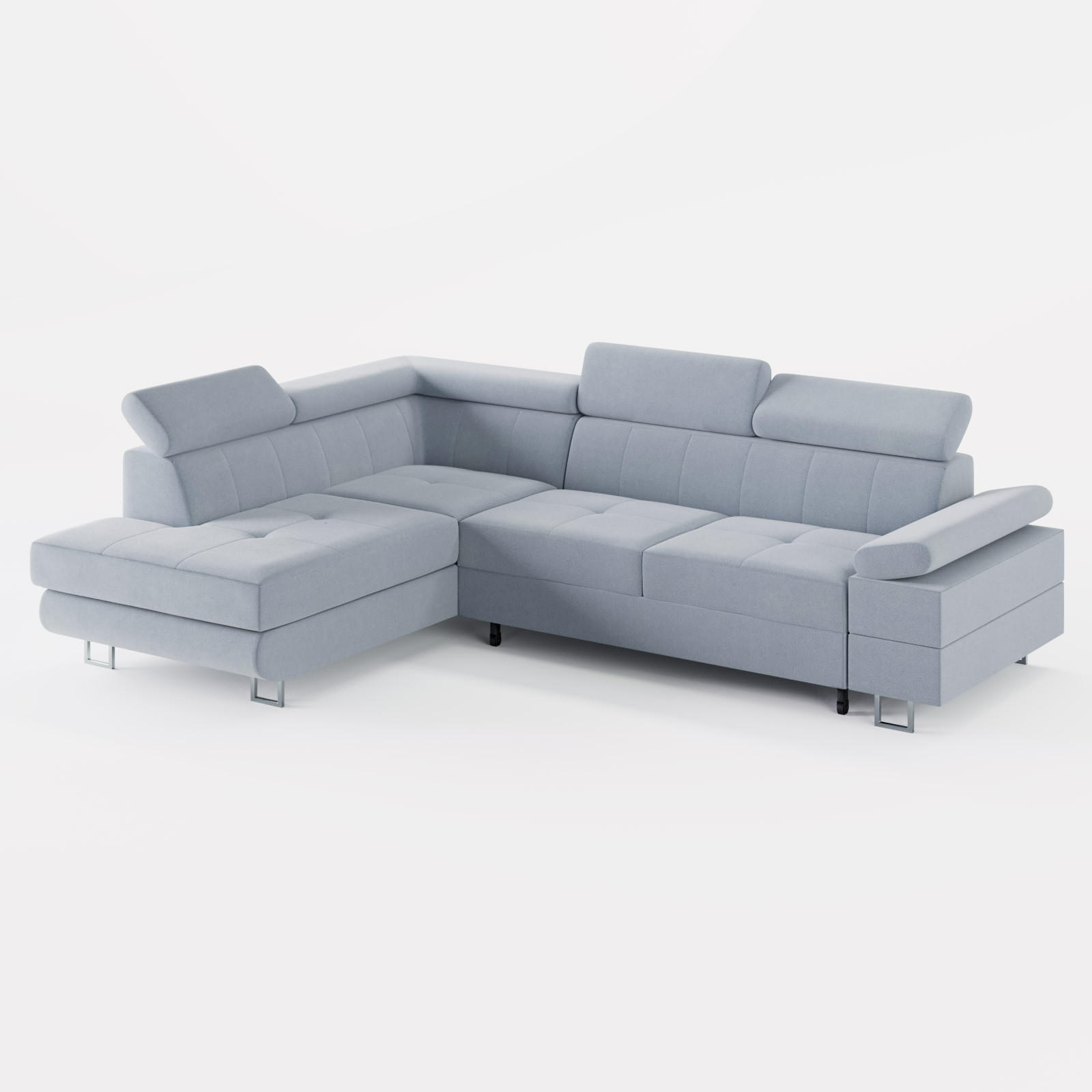 ECKSOFA CAROLINE Links Grau matter Veloursstoff mit Schlaffunktion und Bettkasten - Chromfarben/Grau, Textil (253/190cm) - Barchello