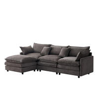 ECKSOFA Chenille Grau mit Hocker und Kissen - Grau, Holzwerkstoff/Kunststoff (267/154cm) - WISHDOR