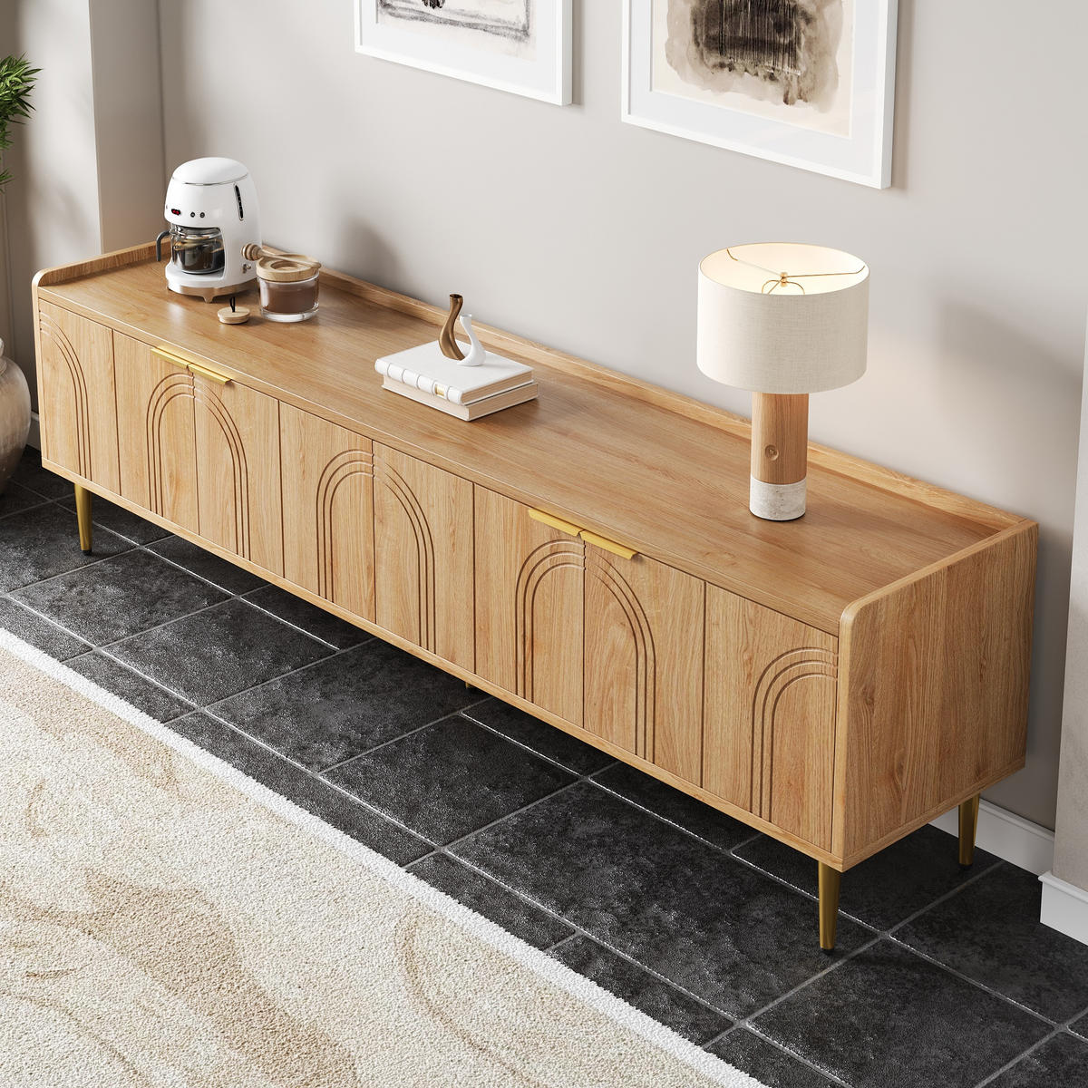 TV-LOWBOARD 170x35x47 cm Goldgriffe - Naturfarben, Holz (170/47.5/35cm) - Fortuna Lai