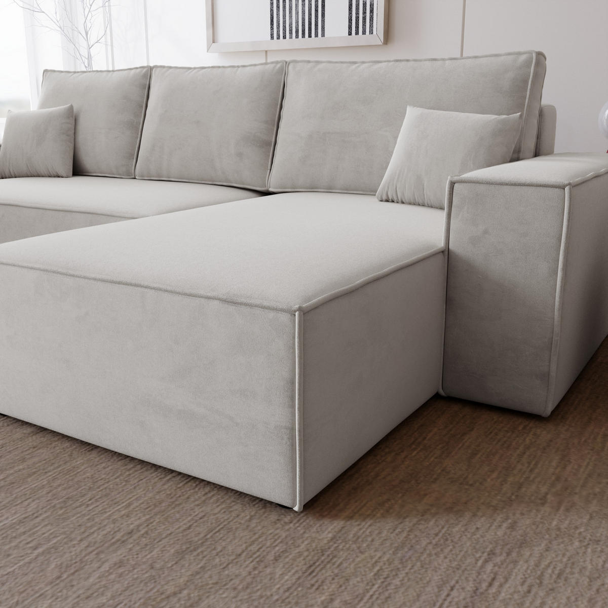 ECKSOFA mit Schlaffunktion Bergamo L 280 cm, Samt, Rechts - Hellgrau - Hellgrau, Holz (189/277cm) - Emporius