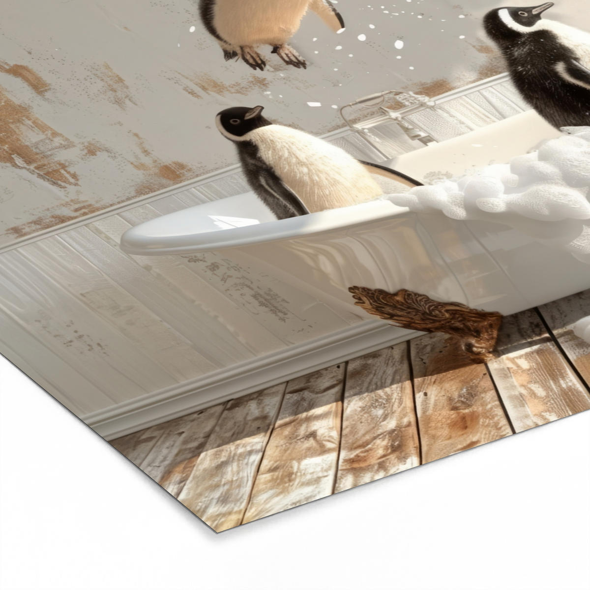 POSTER MIT RAHMEN Vintage - Pinguin - Badewanne - Schaumstoff 40x30 cm - Schwarz, Papier (40/30cm) - MuchoWow
