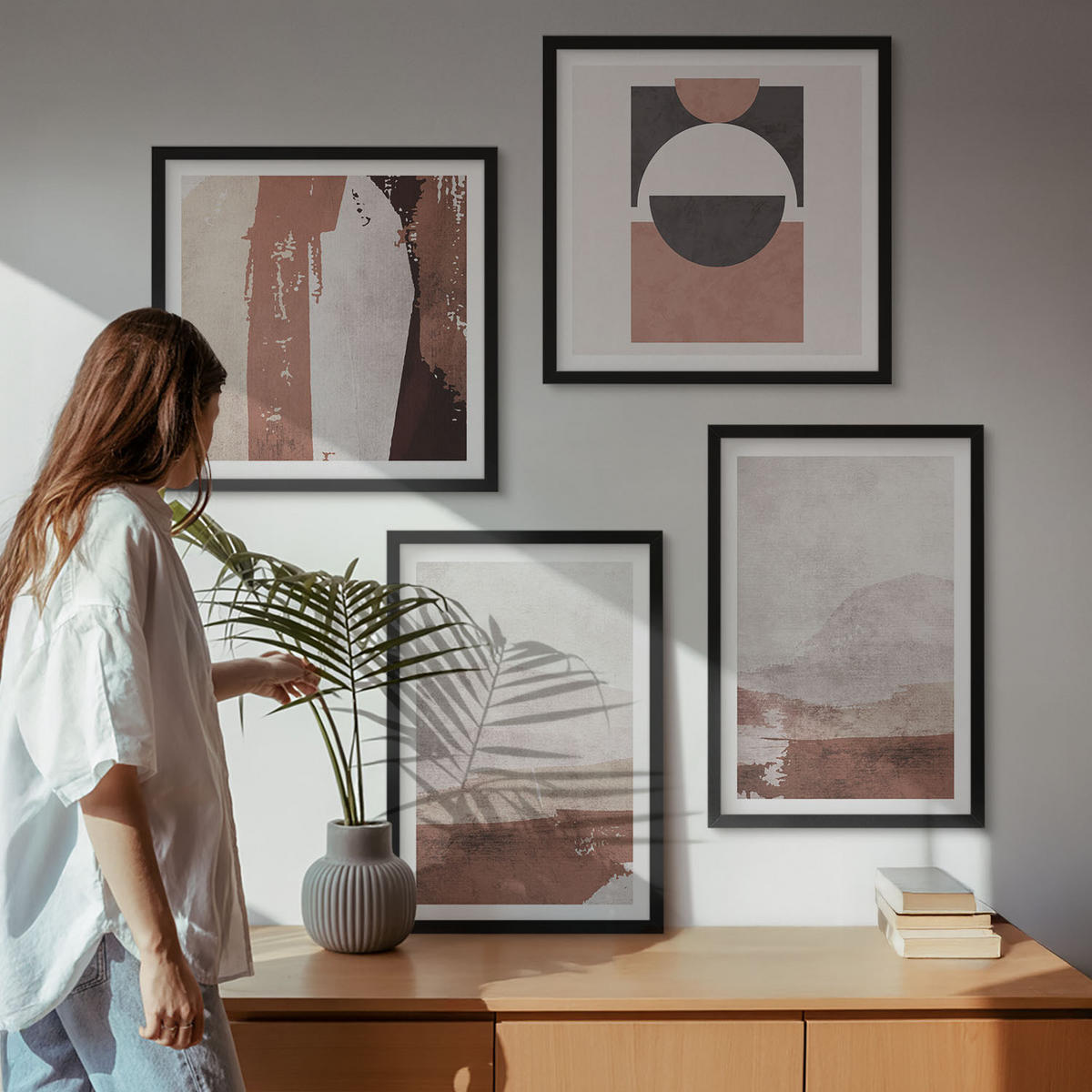 WANDBILDER 4er-Set - 50x50 cm & 40x60 cm Schwarzer Rahmen - Abstrakte braune Muster - Schwarz, Kunststoff (50/50cm) - ArtPrintCave
