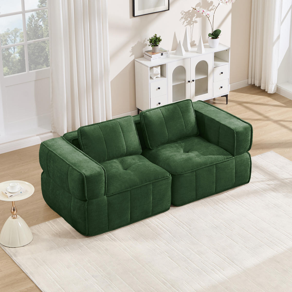 2-SITZER-SOFA DE-34428 Tiefsitz und 32D-Schaum Grün - Grün, Textil (93/67/198cm) - ComfortXL