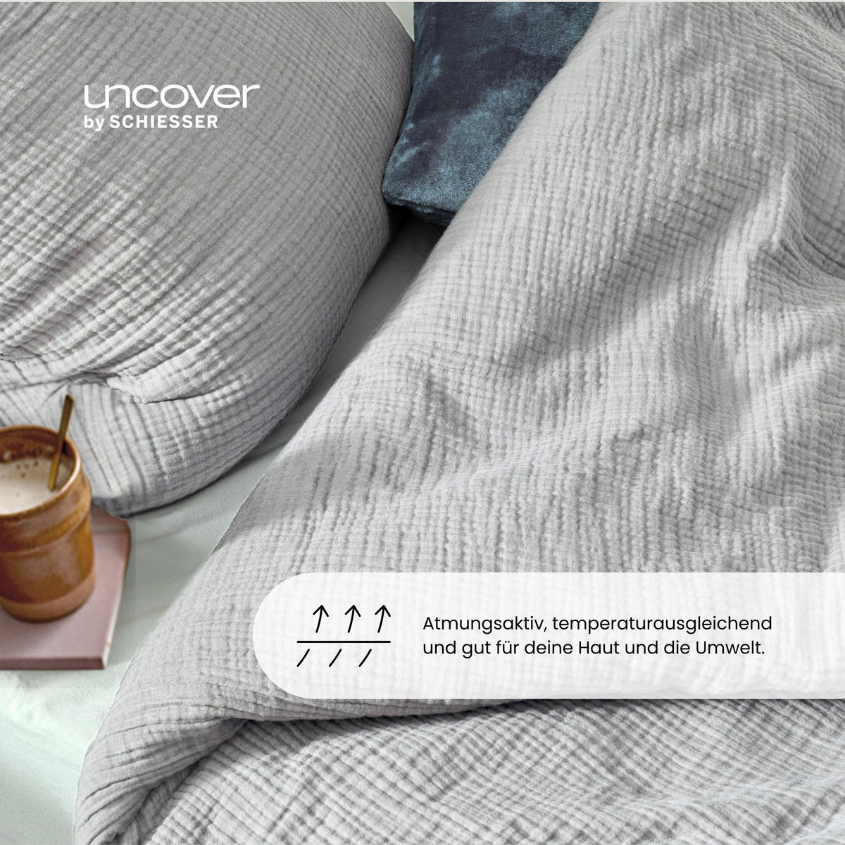 BETTWÄSCHESET Lennox - Musselin - 2-teilig - 135x200cm - Hellgrau - Hellgrau, Textil (135/200cm) - Uncover by Schiesser