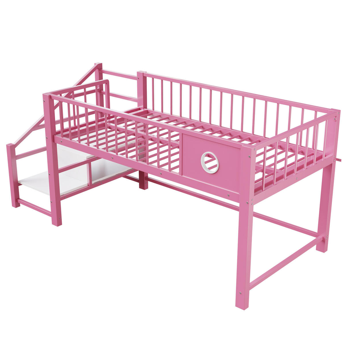 HOCHBETT 90/200 cm Rosa mit Stauraumleiter aus Metall - Pink, Metall (90/200cm) - MIVRAY