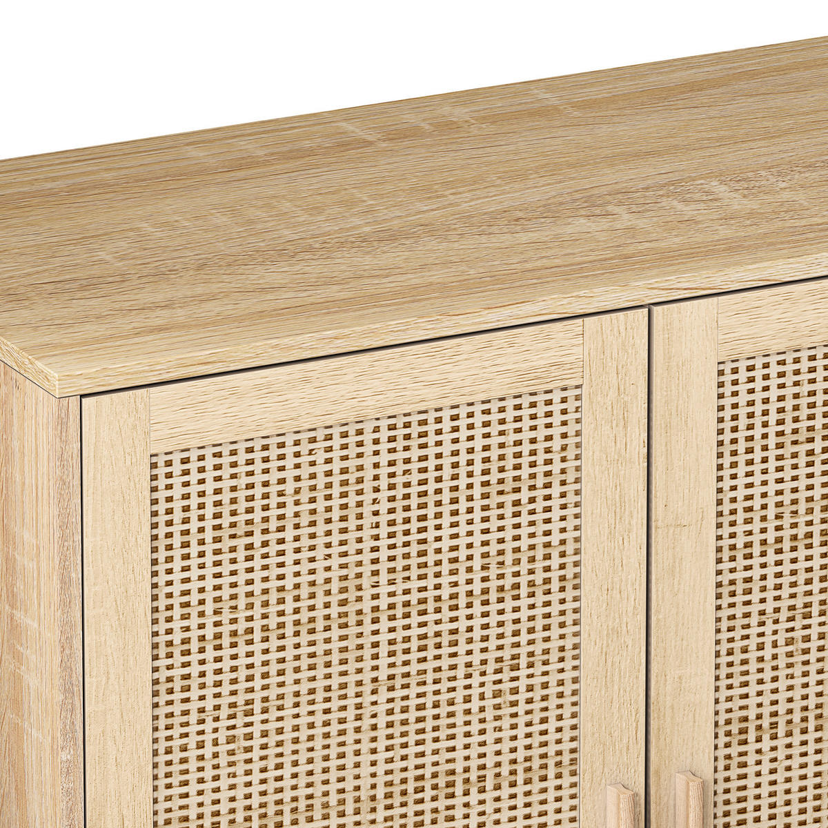 SIDEBOARD Rattanoptik Natur mit 4 Türen & Massivholzbeinen - Eiche San Remo, Holzwerkstoff (158/88/40cm) - Urban Meuble