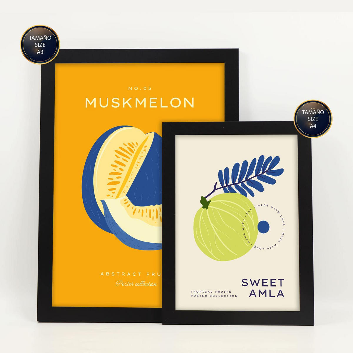 POSTER Set Mit 6 Lebensmittel Und Ernährungs Tropische Früchte A3 & A4 Schwarzer Rahmen - Schwarz, Papier (29/3cm) - Nacnic