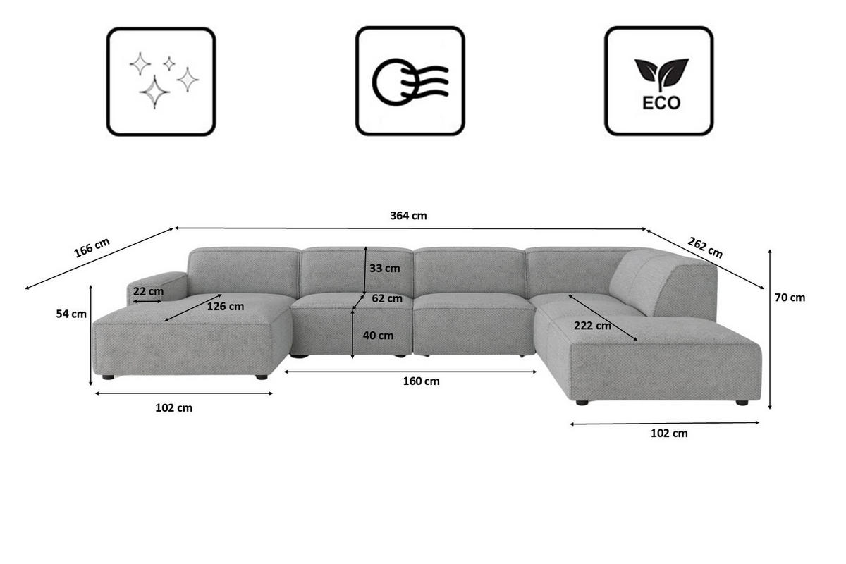 ECKSOFA Cursal V, Stoff Artico, Cement, Rechts - Grau, Holz (364/262cm) - Kaiser Möbel