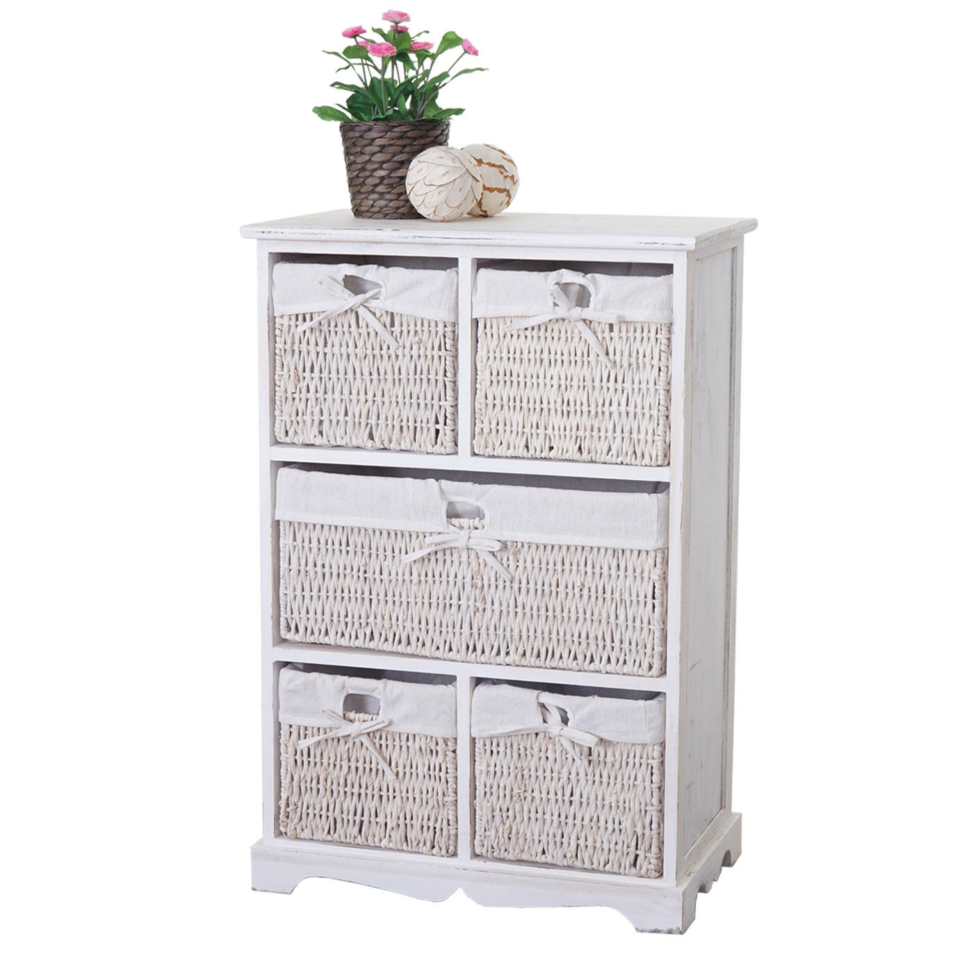KOMMODE 5 SCHUBLADEN SHABBY-LOOK Cremeweiß - Weiß, Holz (60/90/30cm) - MCW