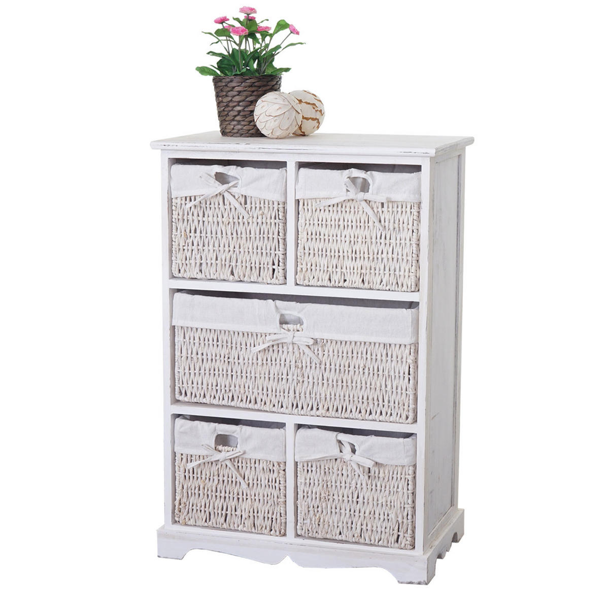 KOMMODE 5 SCHUBLADEN SHABBY-LOOK Cremeweiß - Weiß, Holz (60/90/30cm) - MCW