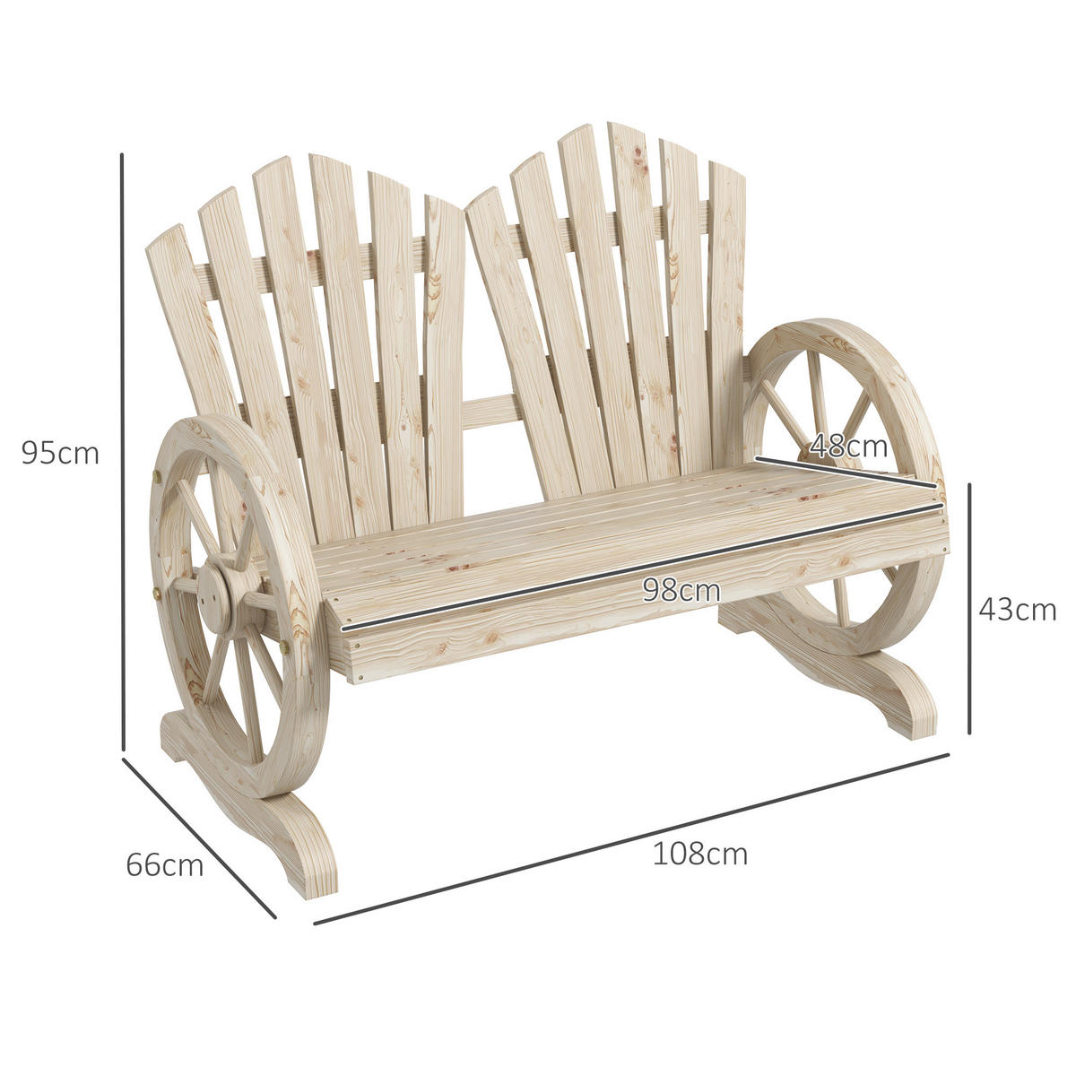 GARTENBANK mit Armlehne Sitzbank Gartenmöbel Massivholz Naturholz - Fichtefarben, Holz (66/95/108cm) - Outsunny