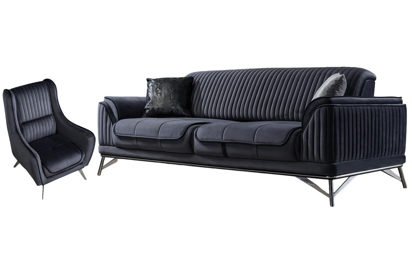 SITZGARNITUR Bond Anthrazit Stellvariante:3+1 - Anthrazit, Holz (227/85/100cm) - Villa Möbel