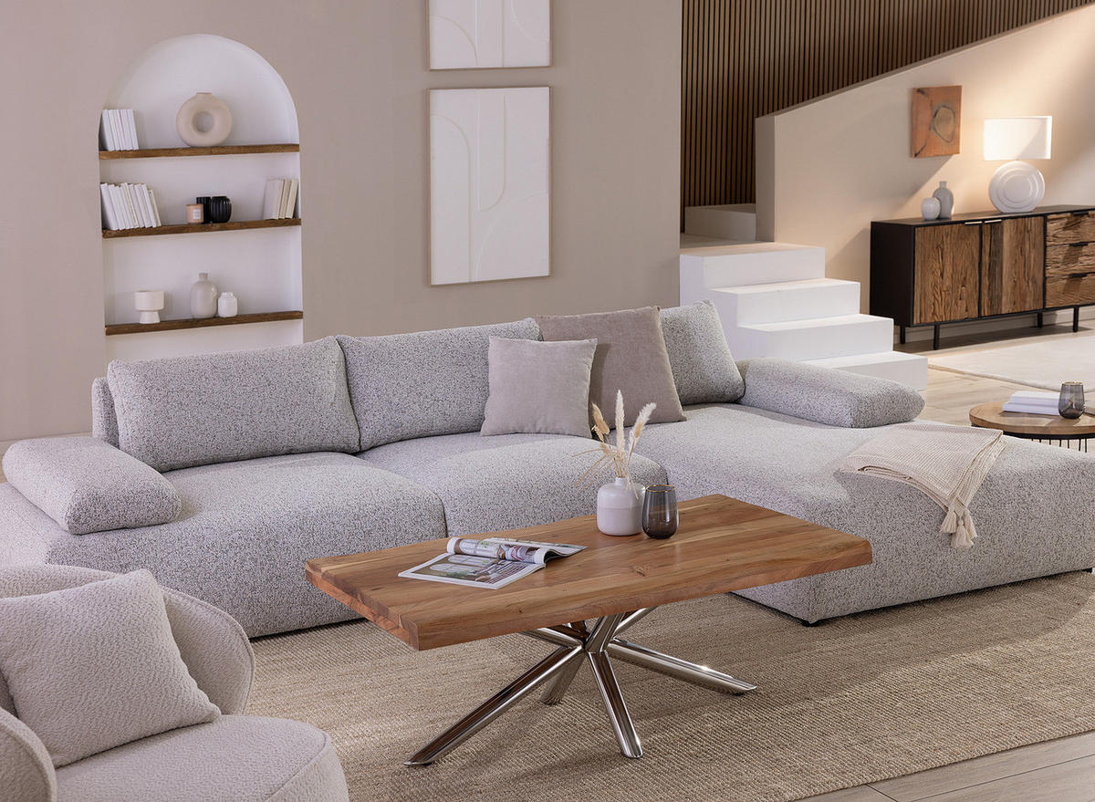HOME24 Couchtisch KHENO - Edelstahlfarben, Holz/Metall (70/120/45cm) - home24