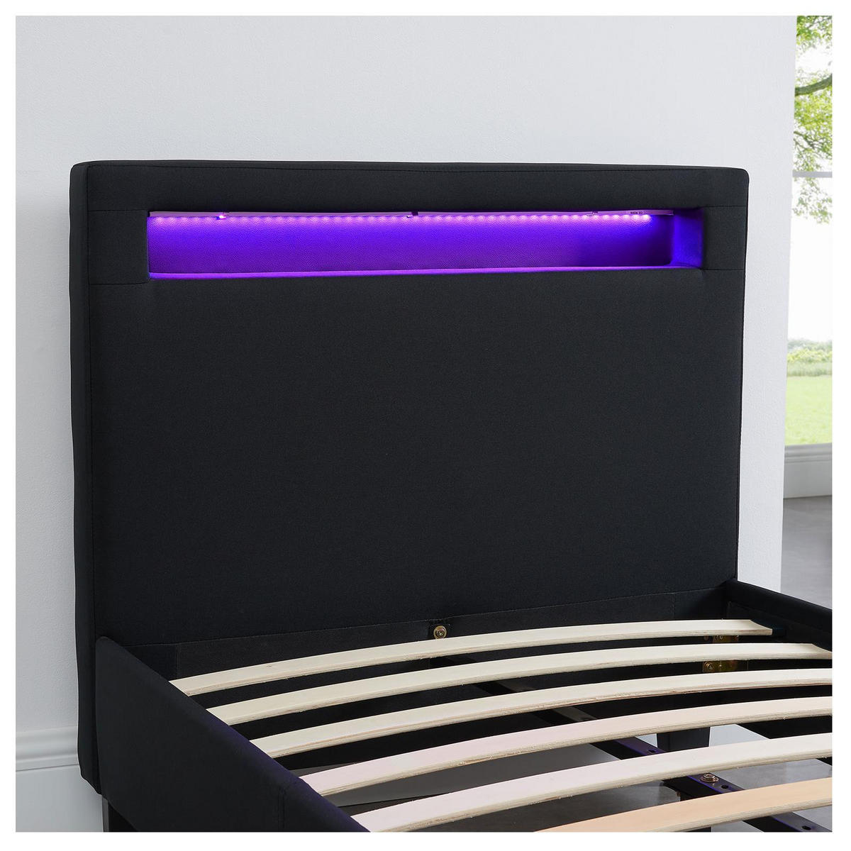POLSTERBETT MIT LED HIMALAYA 90X200 CM - Schwarz, Textil (90/200cm) - CARO-Möbel