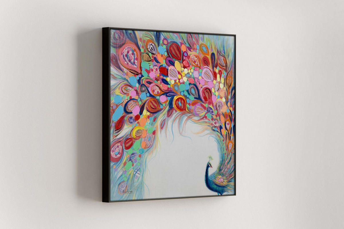 OLEJOMAĽBA 80/80 cm, Zvieratá - oranžová/viacfarebná, drevo/textil (80/80cm) - KUNSTLOFT
