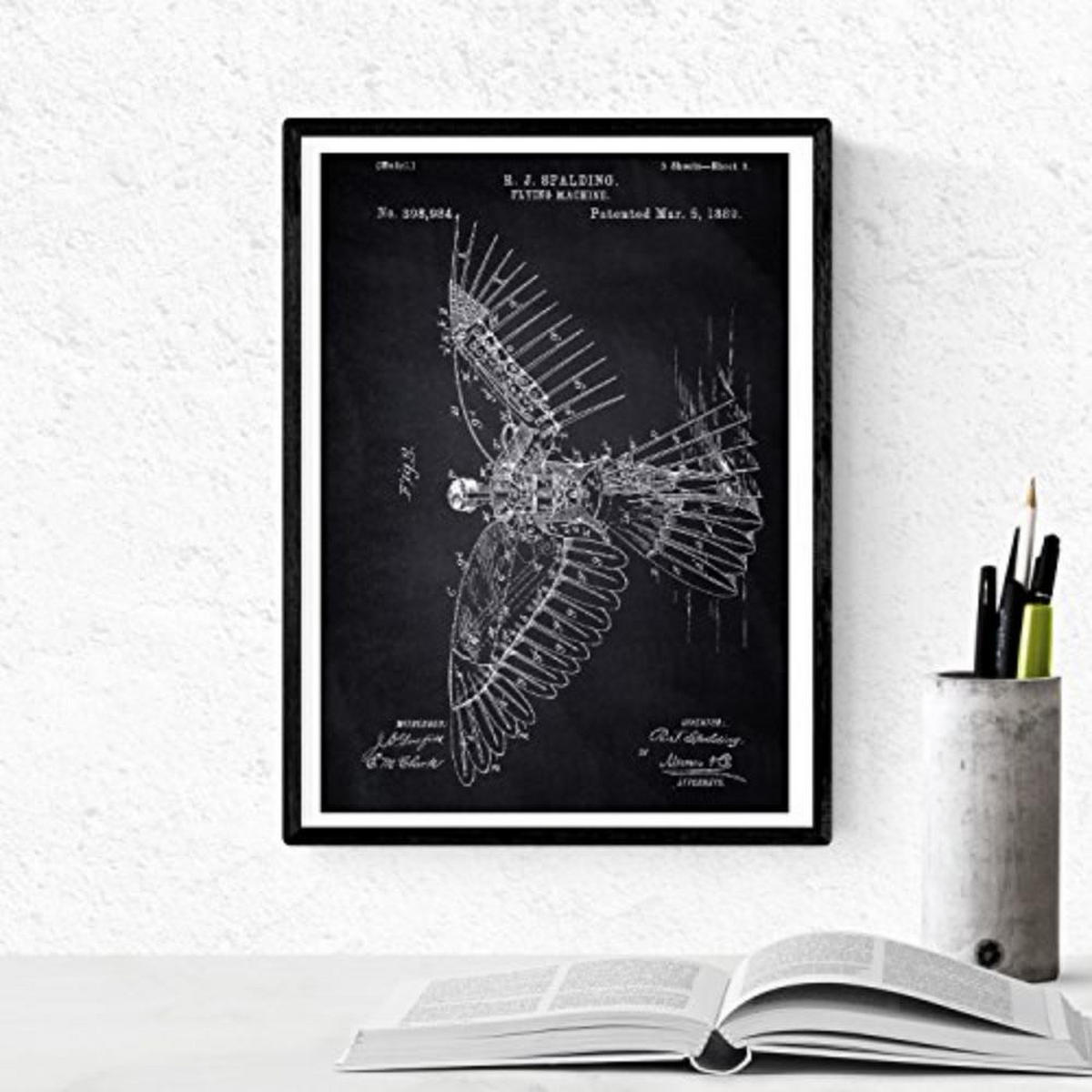 POSTER Set mit 4 Schwarz Gleiter Patenten A4 Schwarzer Rahmen - Schwarz, Papier (29.7/3cm) - Nacnic