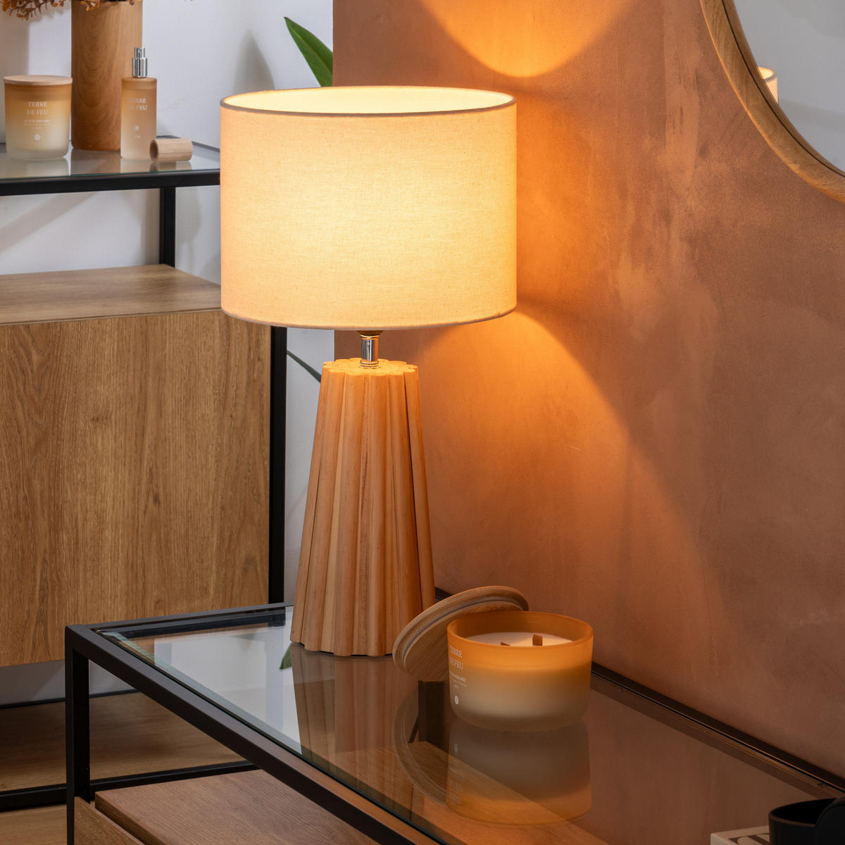 NACHTTISCHLAMPE Adona 53 cm - Weiß, Holz (28/28/53cm) - Atmosphera Createur d´interieur