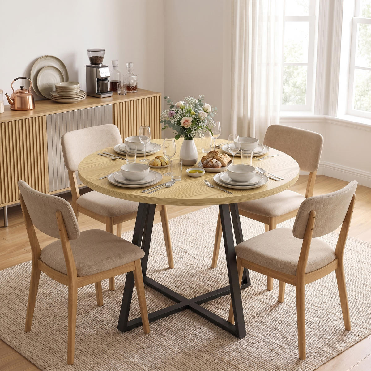 ESSTISCH Spanplatte Stahl Naturholz - Schwarz/Naturfarben, Holzwerkstoff/Metall (100/100/76.5cm) - HOMCOM