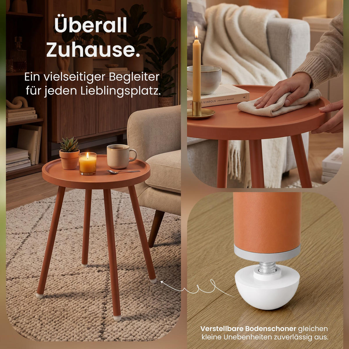 BEISTELLTISCH rund 40 cm Kunststoff Terracotta - Terracotta, Kunststoff/Metall (40/40/45cm) - CLP