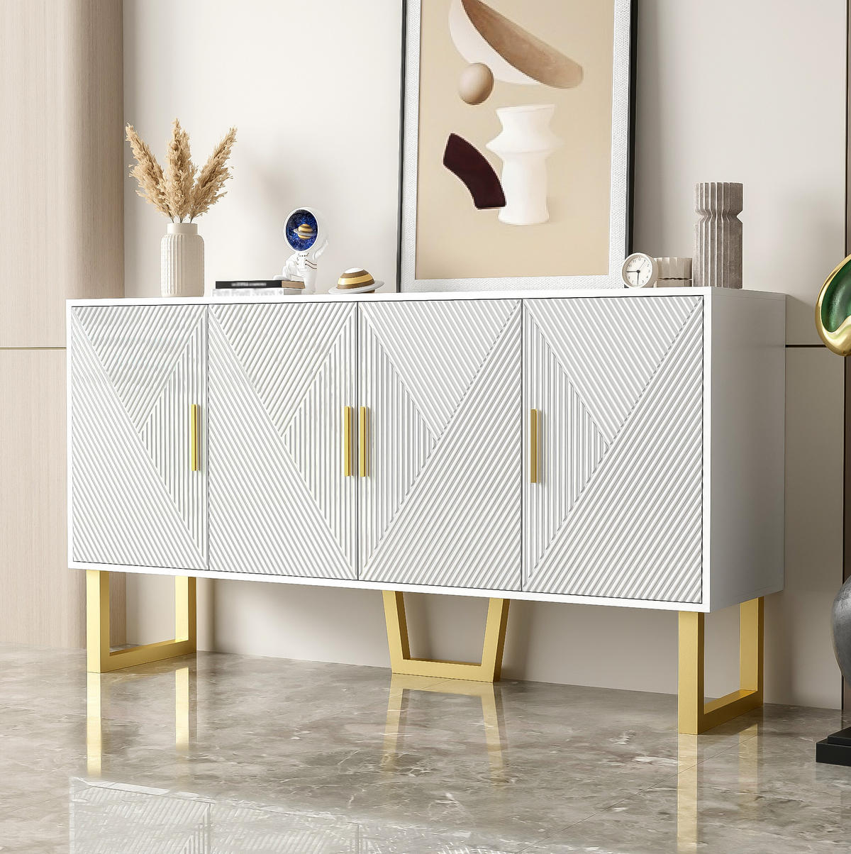 SIDEBOARD aus MDF und Spanplatte 150x40x82 cm Weiß mit 4 Türen und verstellbaren Einlegeböden - Weiß, Holzwerkstoff (150/82/40cm) - IVMEU