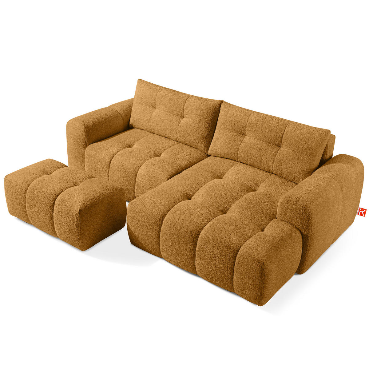 ECKSOFA RECHTS RAVIA, Bouclé, Honigfarbe - Honig, Holz/Textil (256/104cm) - KONSIMO®