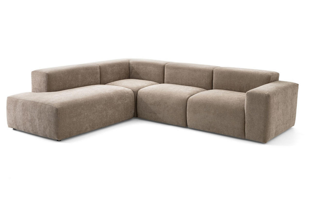 4-SITZER modulares Ecksofa HEAVEN SET 2 Links, Breite 300 cm Webstoff Braun - Schwarz/Braun, Holz/Kunststoff (300/245cm) - Muffo