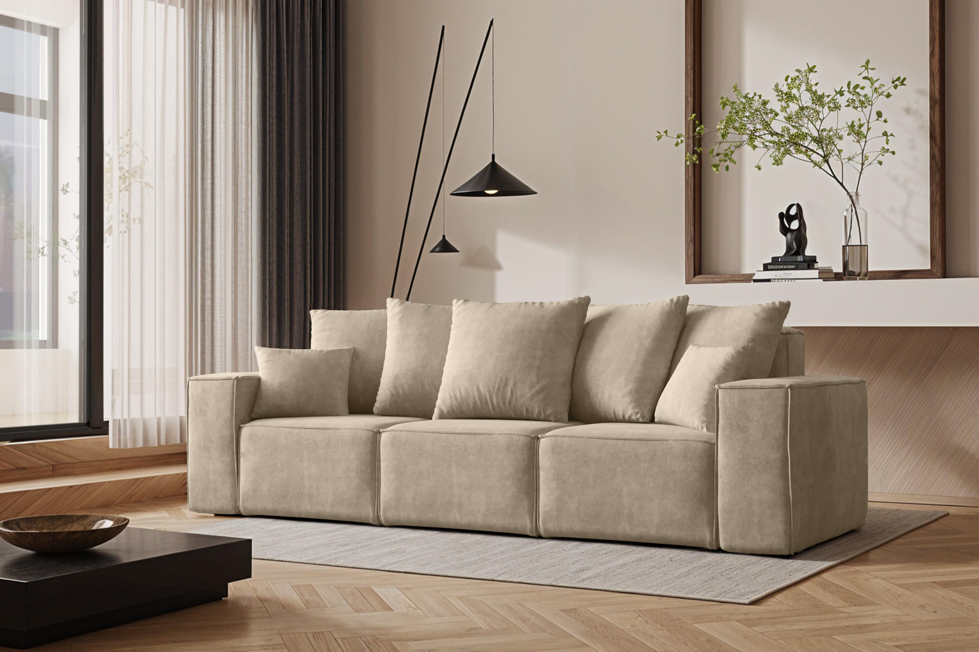 SOFA Sitzer ELLA Modern Mit Schlaffunktion Stoff Noel Hellbeige - Ecru, Holz/Textil (247/78/90cm) - Kaiser Möbel