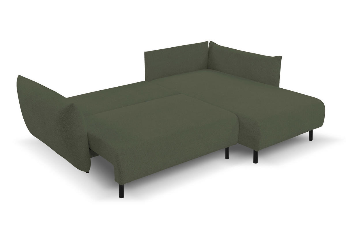 ECKSOFA ADEL mit Schlaffunktion und Bettkasten, L-förm, Metallbeine, verstellbar lose Rückenkissen, freistehend, RECHTS, 257x171x90 cm, Green - Grün, Holz/Textil (257/171cm) - DomoHome