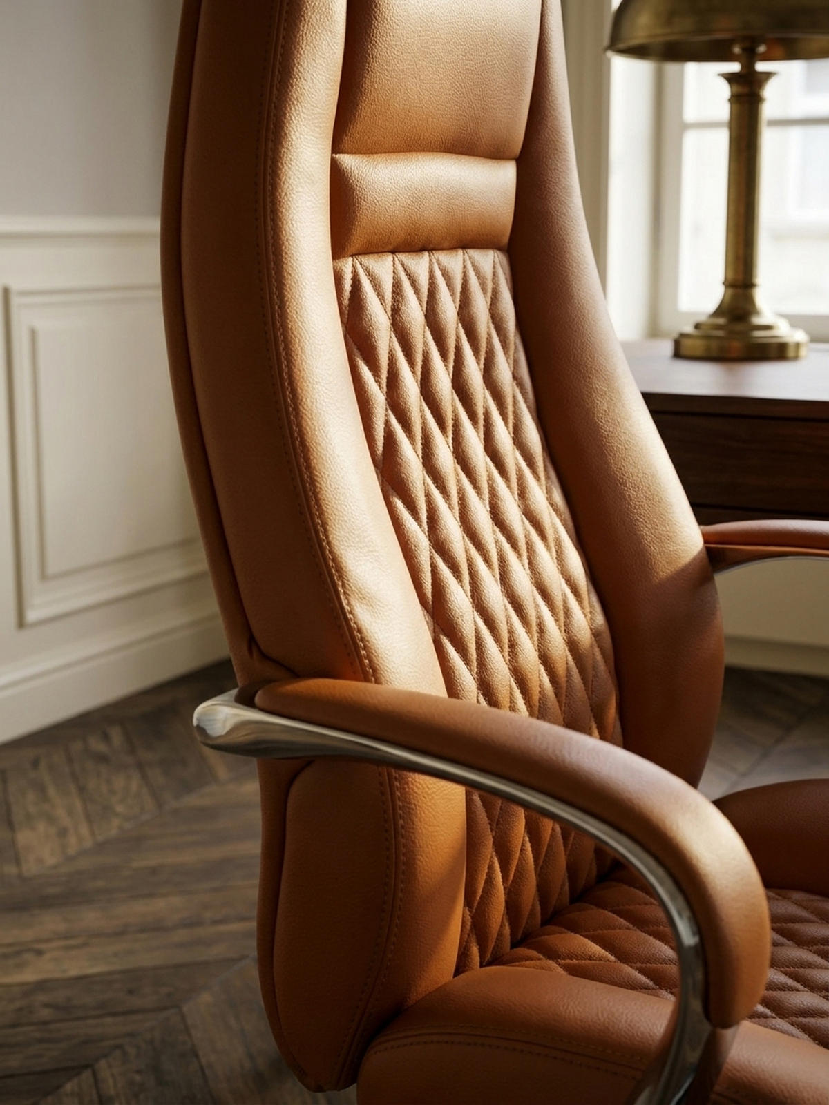 CHEFSESSEL Echtleder mit Aluminiumfußkreuz und ergonomischer Sitzform MADRID, Beige 70x68x130 cm - Beige/Silberfarben, Leder/Metall (70/130/68cm) - KADIMA DESIGN
