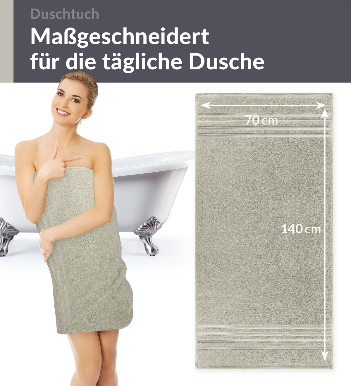 DUSCHTUCH London Kiesel Grau 2er Set 70x140 - Sandfarben, Textil (70/140cm) - Lashuma