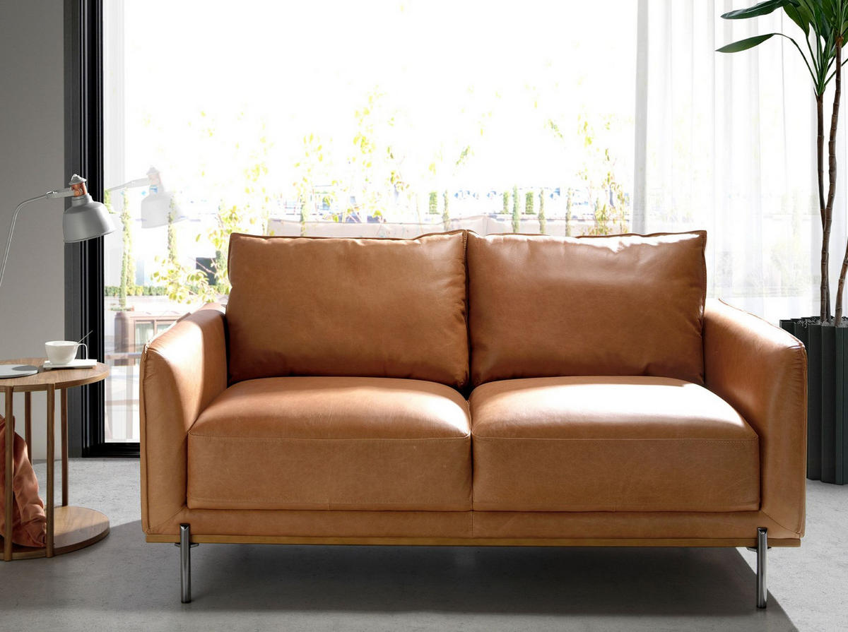 SOFA 2-Sitzer-Sofa aus braunem Leder 164/88/83 cm - Dunkelgrau/Braun, Leder (164/83/88cm) - ANGEL CERDA