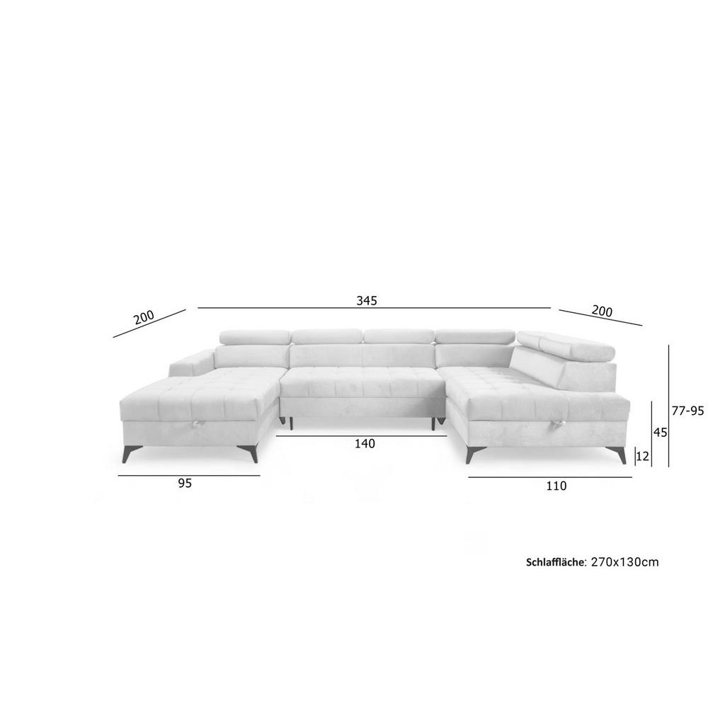 Thumbnail - Fun Möbel Wohnlandschaft, Dunkelblau, Textil, U-Form, 345x95x200 cm, Wohnzimmer, Sofas & Couches, Wohnlandschaften, Wohn...
