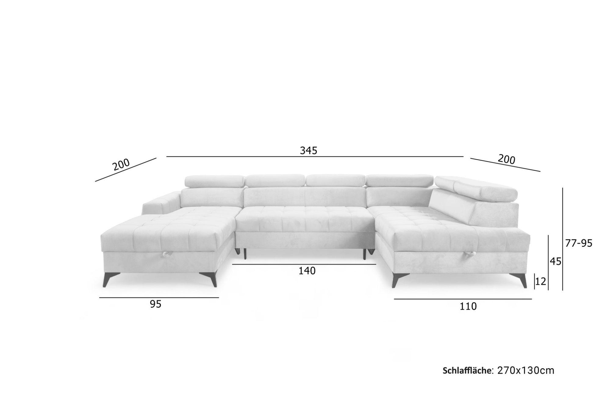 Thumbnail - Fun Möbel Wohnlandschaft, Grau, Textil, U-Form, 345x95x200 cm, Wohnzimmer, Sofas & Couches, Wohnlandschaften, Wohnlandsc...