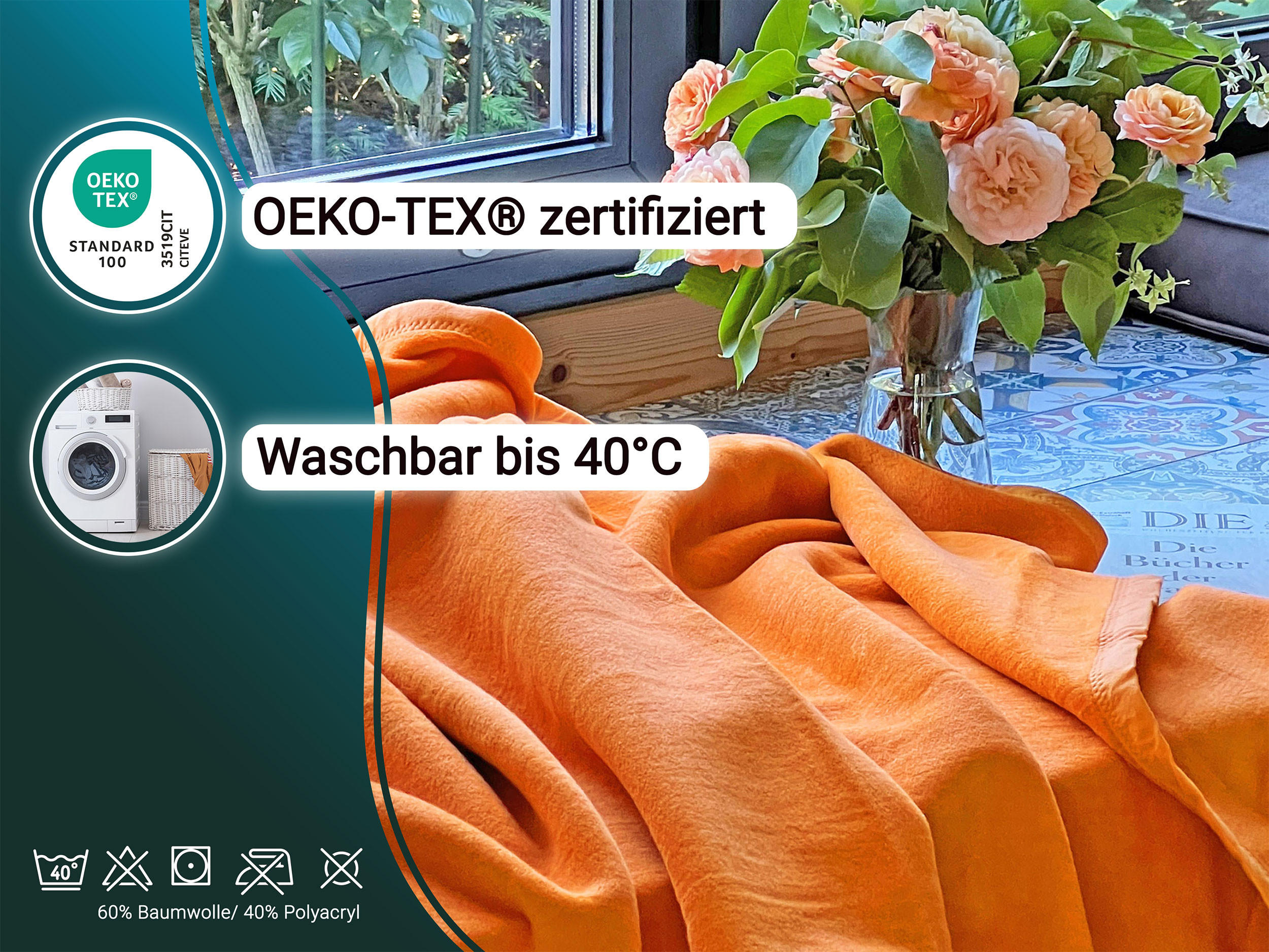 KUSCHELDECKE, 220x240 cm, 60% Baumwolle, 40% Polyacryl, Orange - Orange, Naturmaterialien (220/240cm) - Zollner