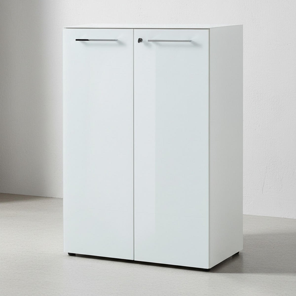 BÜRO-SET MUENCHEN 3-teilig Weiß | 2 Kommode x Regal | Glas Front & Abschließbar - Weiß, Holzwerkstoff/Metall (240/120/37cm) - KADIMA DESIGN