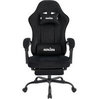 GAMING Stuhl Stoff mit Fußstütze und Lordosenstütze, schwarz - Schwarz, Textil (57/45/52cm)