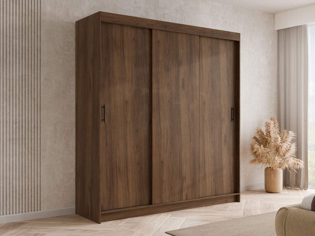 SCHIEBETÜRENSCHRANK Infinity I 200 - Nussbaumfarben/Schwarz, Holzwerkstoff/Kunststoff (200/200/58cm) - MIRJAN24