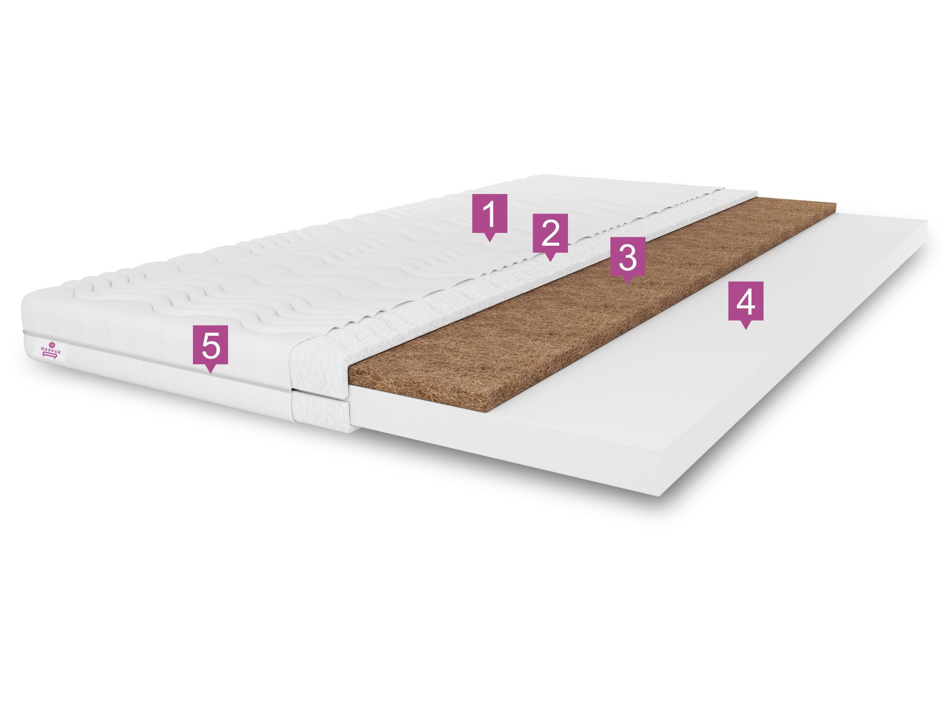 MATRATZENTOPPER TOP5, Kokosauflage Größe: 90x200x5, Weiß, hart: H4 - Weiß, Textil (90/200cm) - Marpur