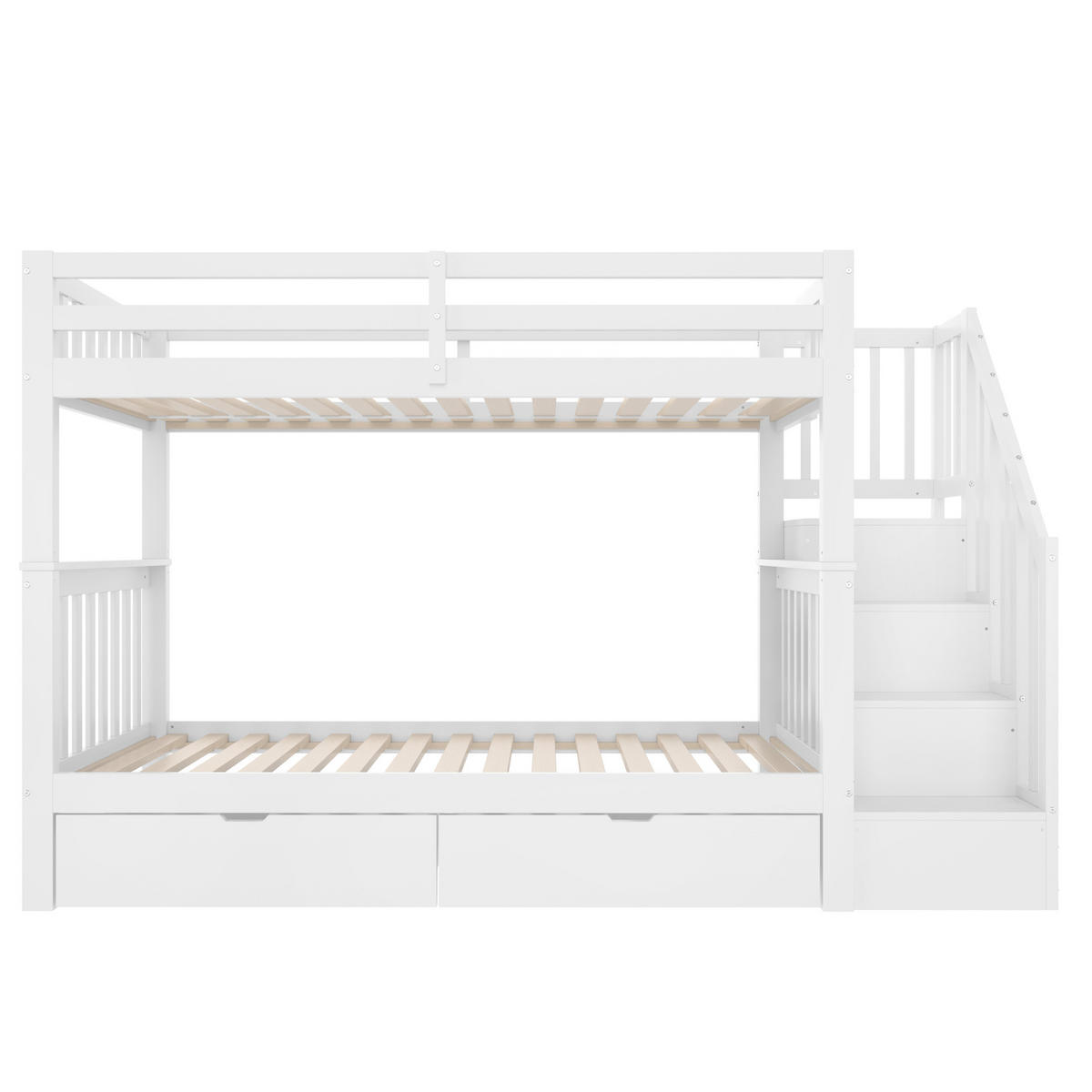 ETAGENBETT 90/200 cm in Weiß mit Treppenregal und 2 Schubladen - Weiß, Holz (90/200cm) - OKMYHOME