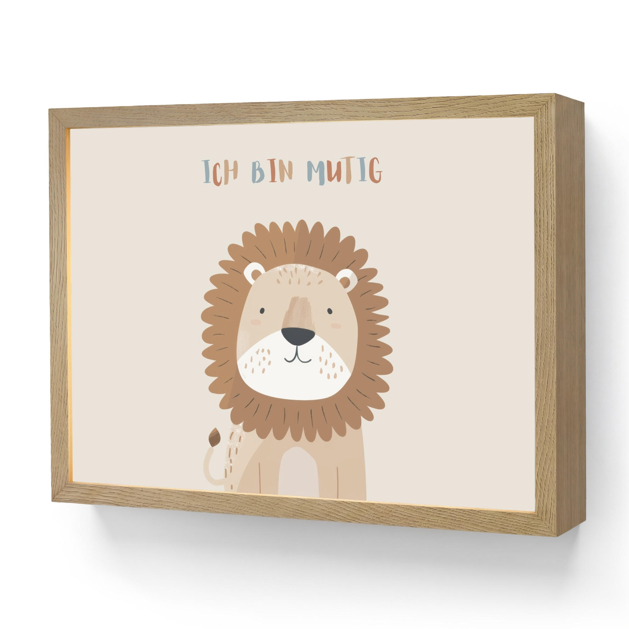 NACHTTISCHLAMPE MIT AKKU Löwe - Beige - Tier - Mutig - Zitat 40x30 cm - Beige, Holzwerkstoff (8/40/30cm) - OnlyWow