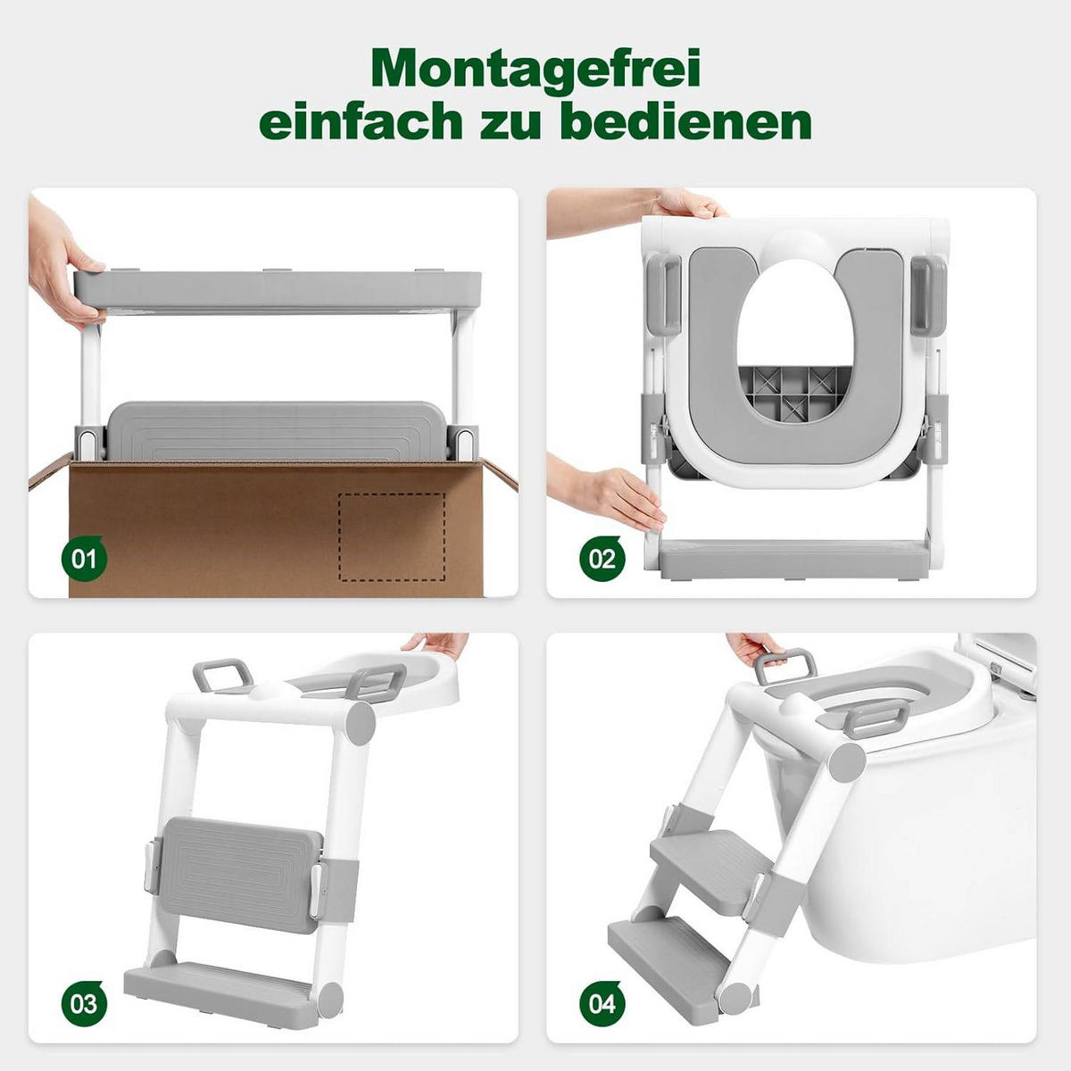 TOILETTENSITZ Kinder mit Treppe, 2 Stufen höhenverstellbar - Weiß/Grau, Kunststoff (38/45/35cm) - Woltu