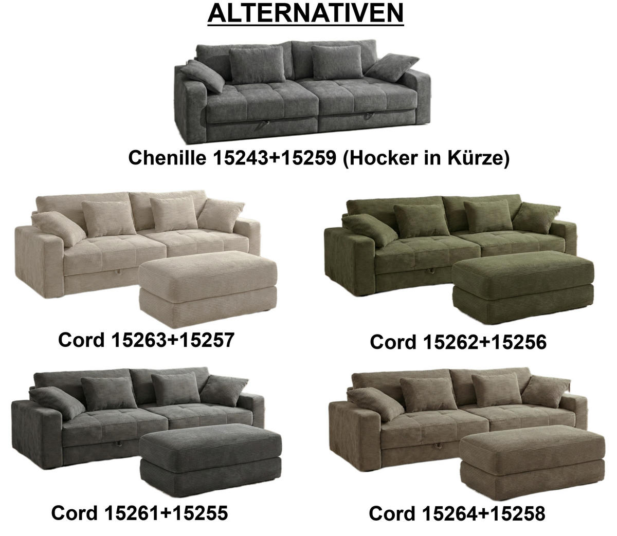 BIG-SOFA mit 2 Bettkästen, viel Stauraum, B274/T113/H84 cm, Liegefläche 103x241 cm, Cord Dunkelgrau / 15261 - Dunkelgrau, Kunststoff/Textil (284/84/113cm) - luma-home