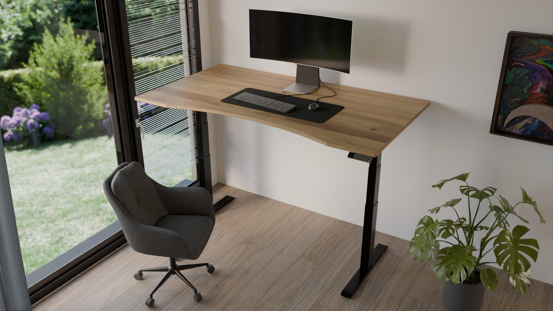 SCHREIBTISCH 180/100/65 cm elektrisch höhenverstellbar aus Wildeiche - Schwarz/Braun, Holz (100/180/65cm) - MeinMassivholz